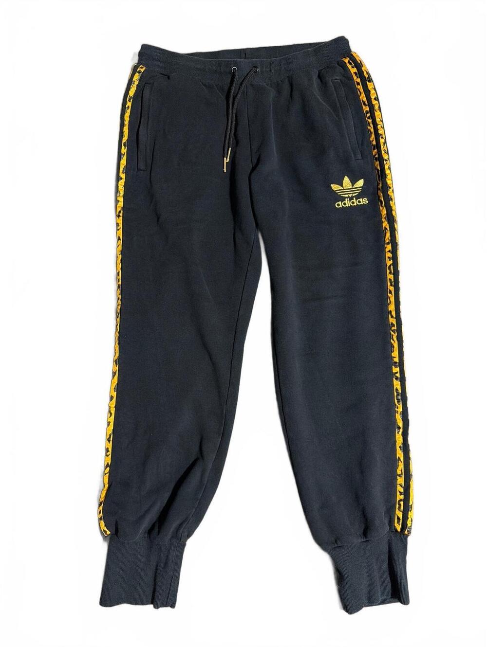 Adidas Chili 62 Black Sweatpants Trackpants Yellow Leopard Stripes Women's Med